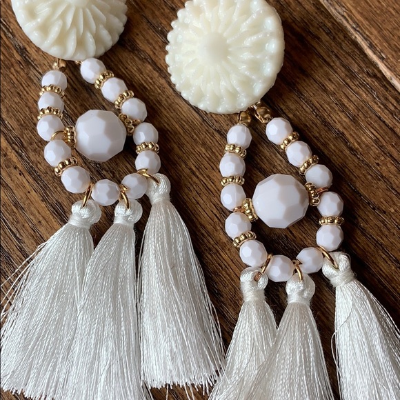 White Statement Earrings - Picture 3 of 6